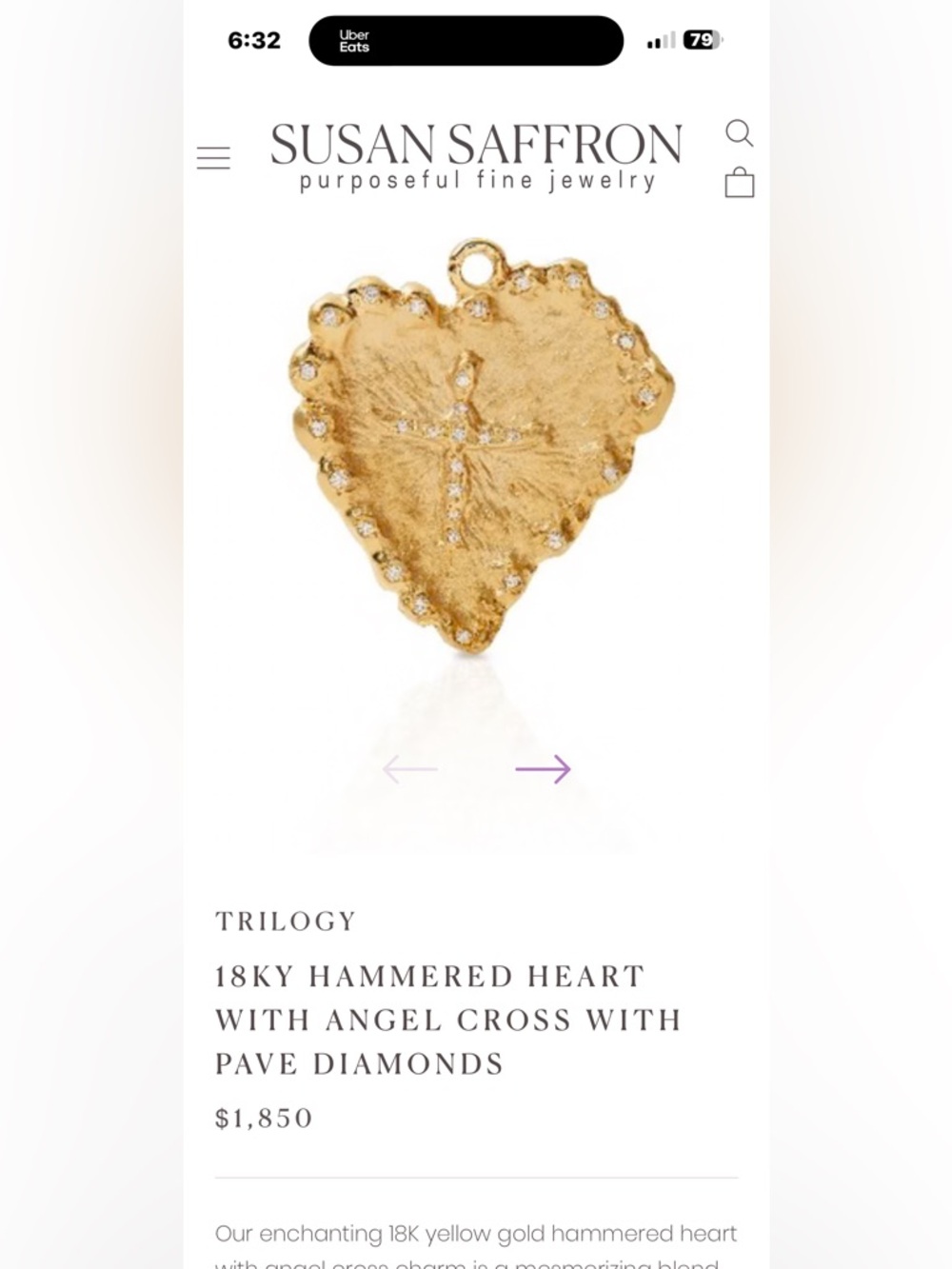 Susan Saffron Trilogy 18K Gold Heart Angel Cross w/ Pave Diamonds Pendant $1,850